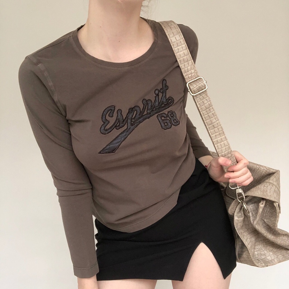 Esprit Brown Long-sleeve Logo Shirt